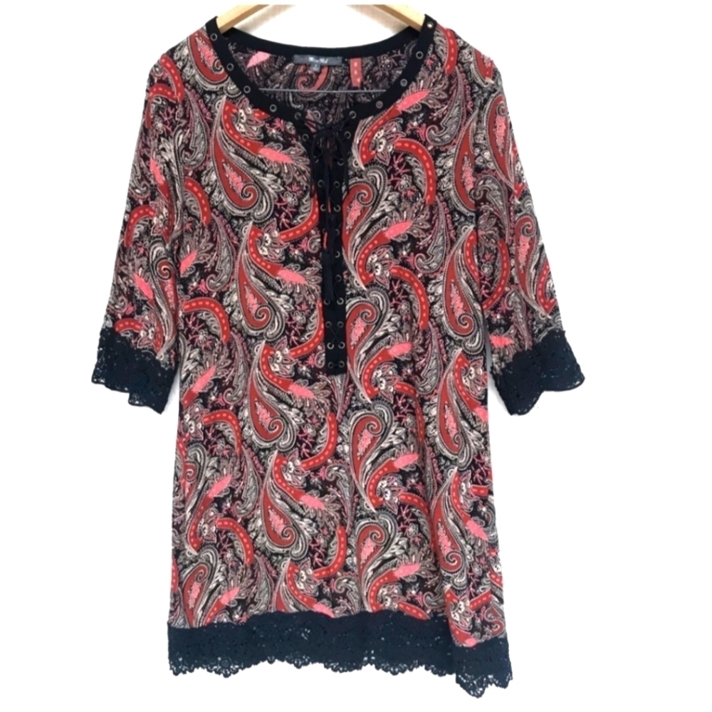Miss Me dress red black paisley print western style mini size small Miss Me